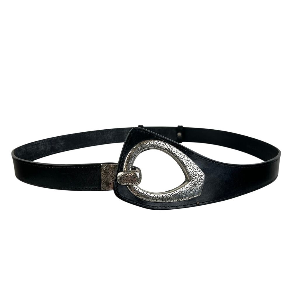 Women's Genuine Black Leather Western Silver Western Belt (Sz L/XL)